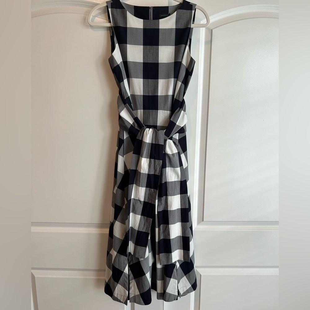 Ann Taylor Black and White Plaid Midi Dress